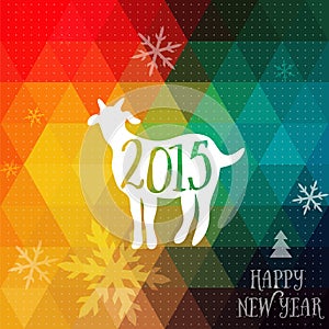 Happy New Year and Merry Christmas design, geometric backdrop. typography composition with lettering. Goat silhouette 2015