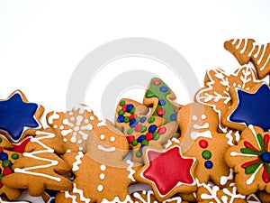 Happy New Year and Merry Christmas gingerbread white background. Christmas baking. Making gingerbread christmas cookies. Christm photo