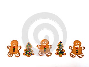 Happy New Year and Merry Christmas gingerbread white background. Christmas baking. Making gingerbread christmas cookies. Christm photo