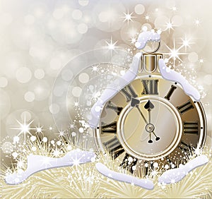 Happy New Year and Merry Christmas golden background