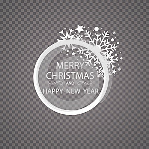 Happy New Year Merry Christmas greeting card golden glitter decoration. greeting card ornament of circle and text