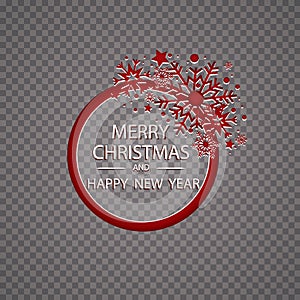 Happy New Year Merry Christmas greeting card golden glitter decoration. greeting card ornament of circle and text