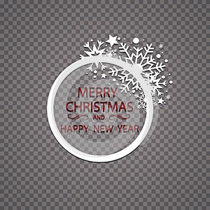 Happy New Year Merry Christmas greeting card golden glitter decoration. greeting card ornament of circle and text