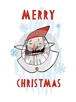 Happy New Year! Merry Christmas greeting card with Santa Claus. Color illustration. Isolated vector. Can be used for packaging, po