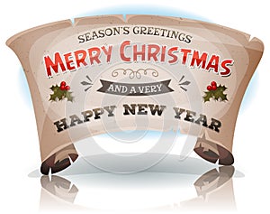 Happy New Year And Merry Christmas On Parchment Scroll