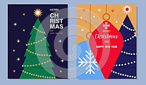 Happy New Year and Merry Christmas. Set of backgrounds, greeting cards, posters. Christmas templates