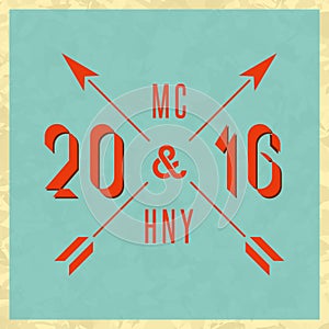 Happy New Year 2016 Merry Christmas vintage hipster greeting card, mockup old style poster, retro invitation