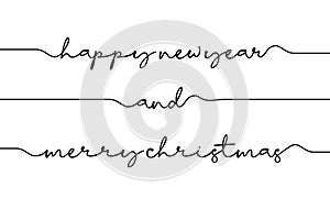 Happy new year and merry christmas word handwritting
