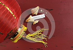 Happy New Year message greeting inside Chinese New Year fortune cookie