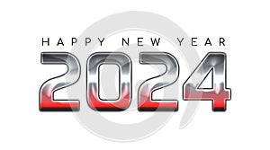 2024 Happy New Year metal stylish text concepts, isolated on white photo