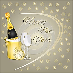 Happy New Year midnight drink and snowflakes vector