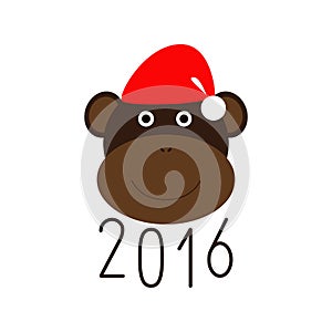 Happy New Year 2016 and monkey in Christmas hat greeting card