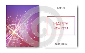 Happy New Year night flyers banner with Sparks glitter glowing,star burst glow and lens flare on blue background.Show