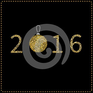 Happy New year 2016. Numbers and Christmas ball tree toy Greeting card