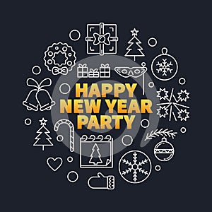 Happy New Year Party outline vector illustration