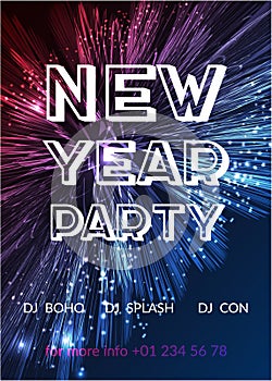 Happy new year party poster. Bright fireworks background. 2017 holiday background design.