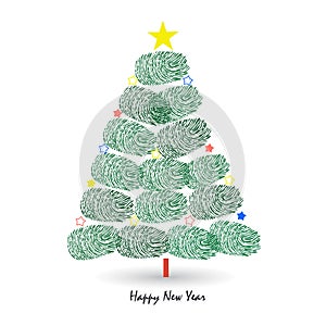 Happy new year pine tree with finger prints vector greeting card