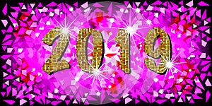 2019 Happy New Year with pink mosaic pattern texture background abstract modern style, vector illustration gold mosaic texture