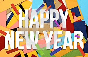 Happy New Year Post Card with Colorful paper cards