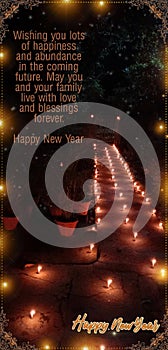 happy new year poster with candles on path