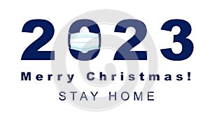 Happy New Year 2023. 2023 with a protective face mask. Christmas, new year`s day during pandemic coronavirus,Langya, henipavirus, photo