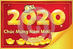 Happy New Year of the Rat 2020! - red Vietnamese greeting card