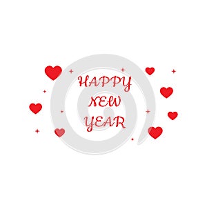 Happy New Year red hand drawn lettering on white background for banner, postcard, label, poster design element. Vector