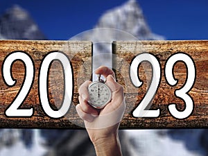 Happy New Year 2023 Resolution Business And Office Time Manegement Concept. Beautiful Banner, Poster, Blog Post. photo