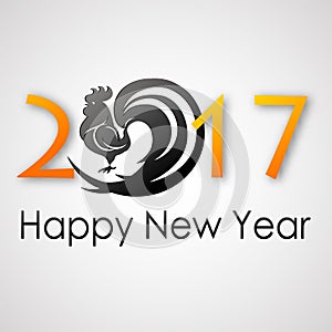 Happy New Year 2017. Rooster Silhouette. Greeting Card design. Vector eps 10