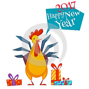 Happy new year 2017 with rooster. Vector illustration