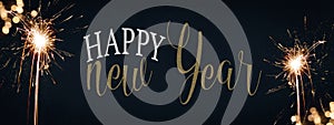 HAPPY NEW YEAR 2022  New Year`s Eve Holiday Event Party Silvester background panorama banner - Fireworks and Typography on dark