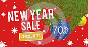 Happy New Year sale banner with 70 percent discount.