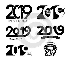 Happy New Year. Set of 2019 black number text design typography pattern. Design for greeting poster and cards, calendars, site, bu