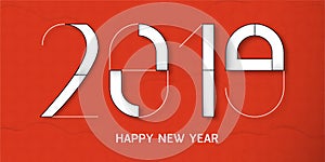 Happy New Year 2019 with shodow of cloud on red background. Vector illustration with calligraphy design of number in paper cut photo