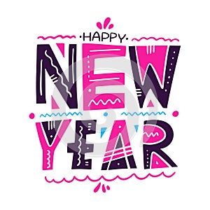 Happy New Year sign. Hand drawn vector lettering phrase