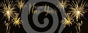Happy new year 2023, Sylvester, new year's eve background banner panorama long greeting card - Golden firework