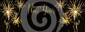 Happy new year 2024, Sylvester, new year's eve background banner panorama long greeting card - Golden firework fireworks