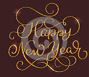 Happy New Year text on on brown background. Hand drawn Calligraphy lettering Vector illustration EPS10