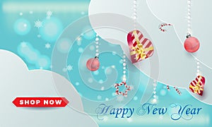 Happy New Year text design background with gifts and candys. Vector  illustration. with candys. Vector illustration