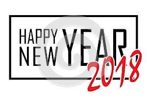 Happy New Year text in frame. Black border and font Happy New Year, on white background. Stringent design for poster of