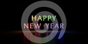 Happy New Year text in rainbow colors isolated on black background