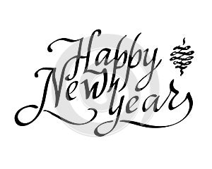 Happy new year text vector on white background. Lettering for invitation, wedding and greeting card, prints and posters. Hand draw