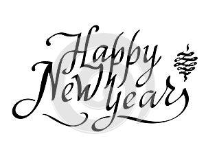 Happy new year text vector on white background. Lettering for invitation, wedding and greeting card, prints and posters. Hand draw