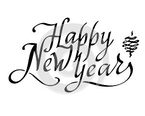 Happy new year text vector on white background. Lettering for invitation, wedding and greeting card, prints and posters. Hand draw