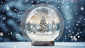 Happy New Year theme dynamic background, Christmas dynamic background with crystal ball and Christmas tree and falling snowflakes,