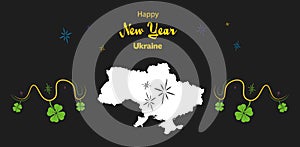 Happy New Year theme with map of Ukraine