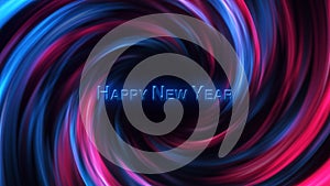 Happy new year tittle. 3D Digital Galaxy background, red and blue wave