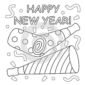 Happy New Year Trumpet Coloring Page for Kids
