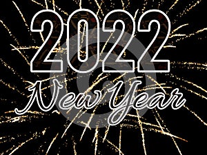Happy New Year 2022 With Typography Text On Fireworks And Night Sky Background.