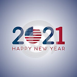 Happy New Year 2021 with USA American Flag isolated on White Background - Vector Illustration